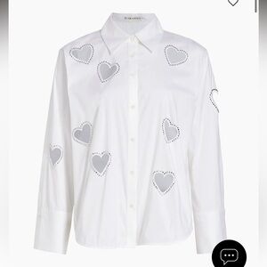 Alice + Olivia White Button down  Bejeweled Heart Cutout Blouse Sz XL.